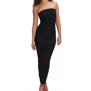 NWT Good American Ruched Tube Maxi Dress in Black Size 0
